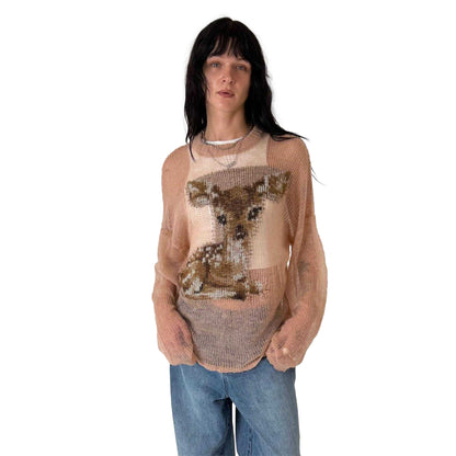 Pink - Front - The Ragged Priest Womens-Ladies Deer Print Relaxed Fit Sweatshirt