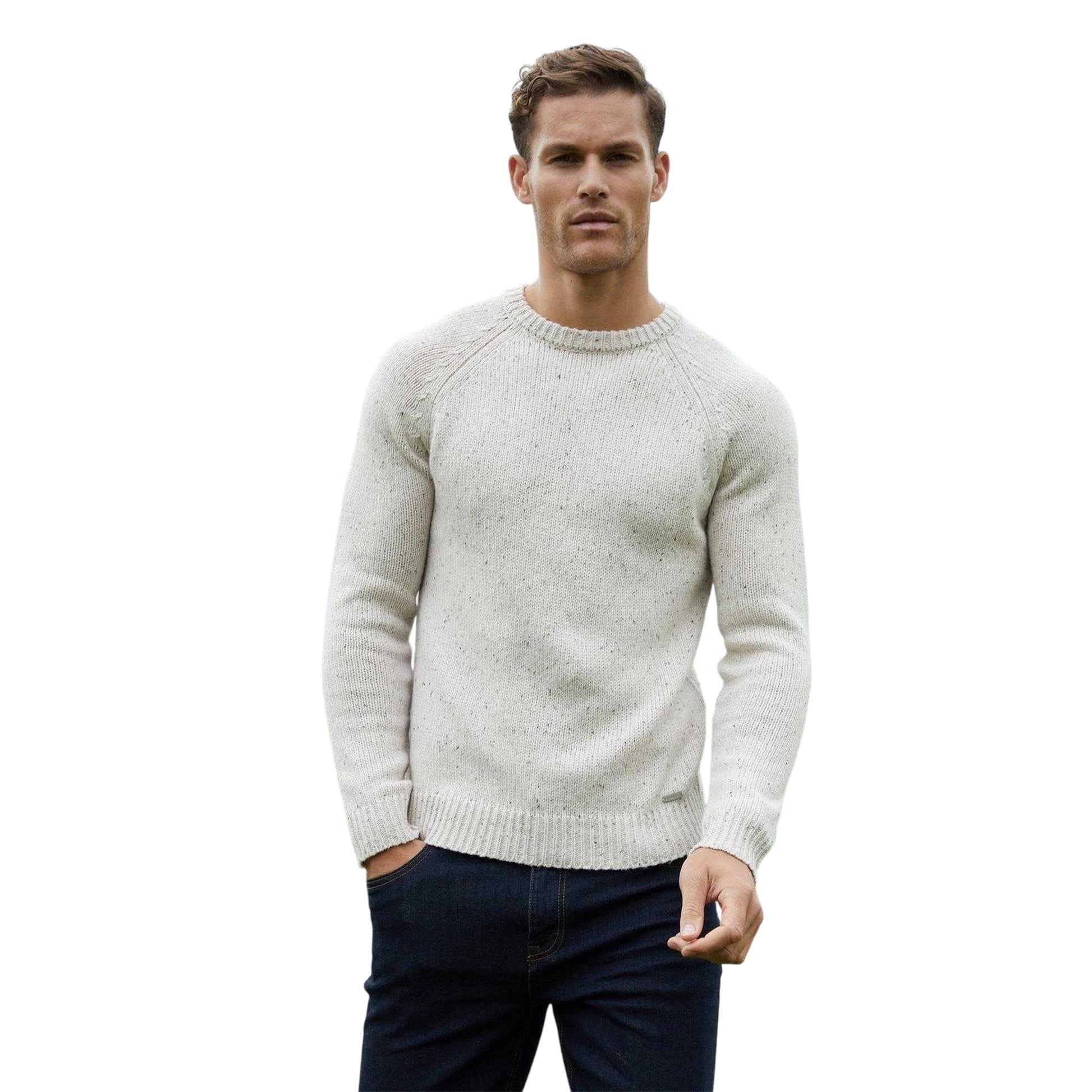 Ecru - Front - Threadbare Mens Ravenswood Crew Neck Relaxed Fit Jumper