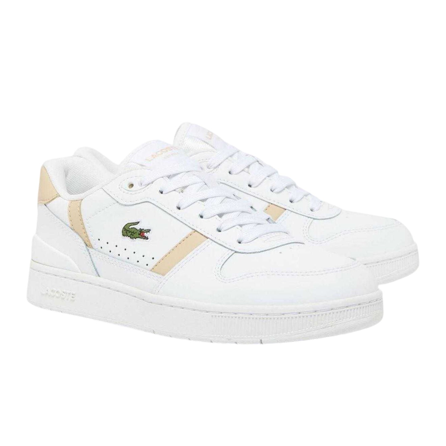 White - Side - Lacoste Womens-Ladies T-Clip Set Leather Trainers