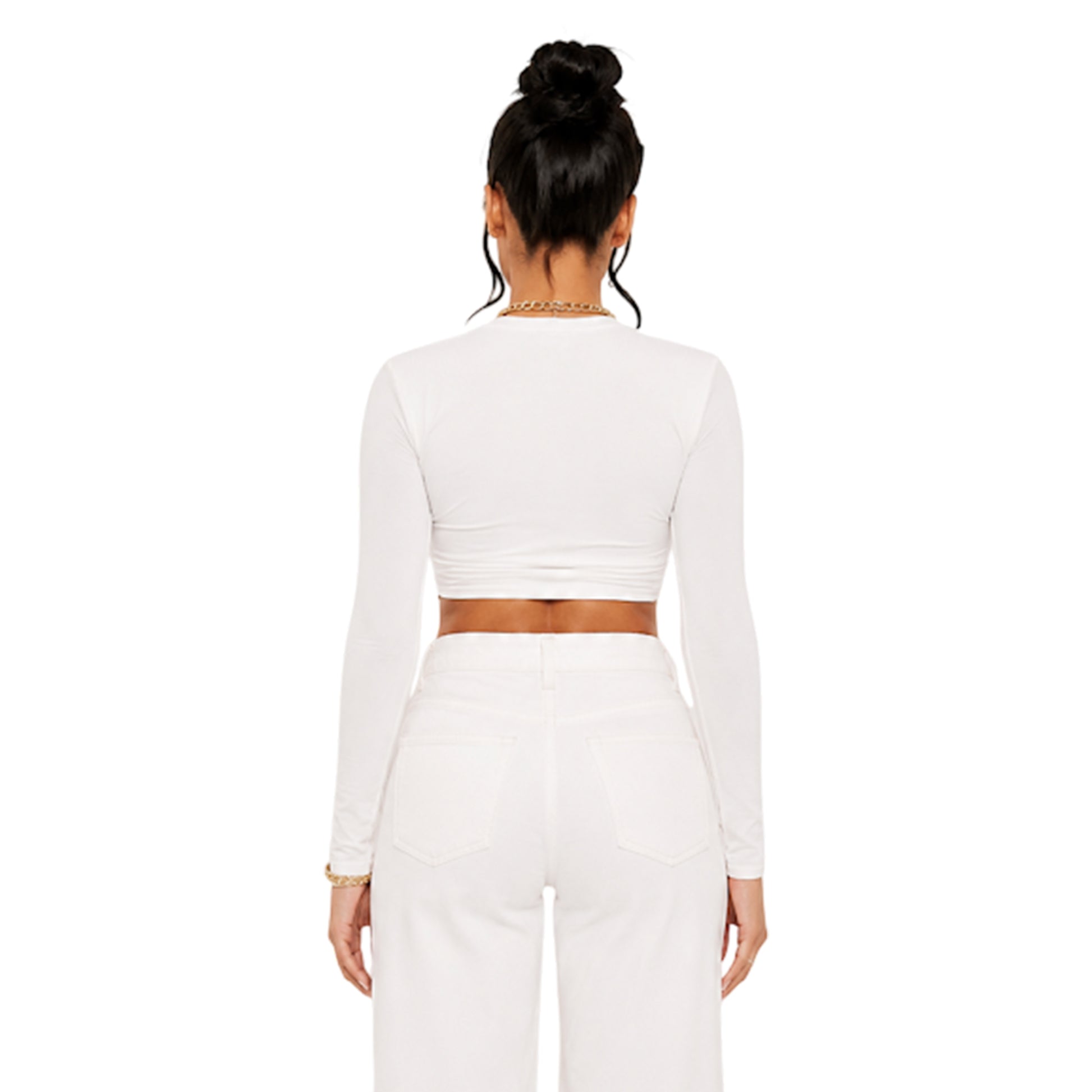 Ivory - Back - Missy Empire Womens-Ladies Ruched Cross Front Crop Top