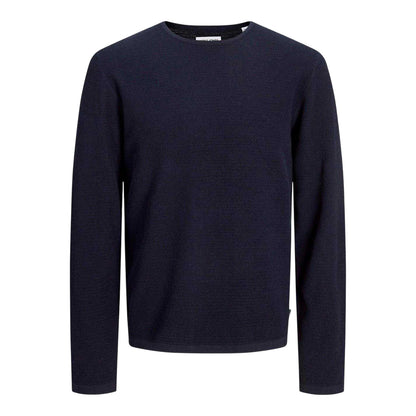 Navy Blazer - Front - Jack And Jones Mens Flat Knit Crew Neck Pullover