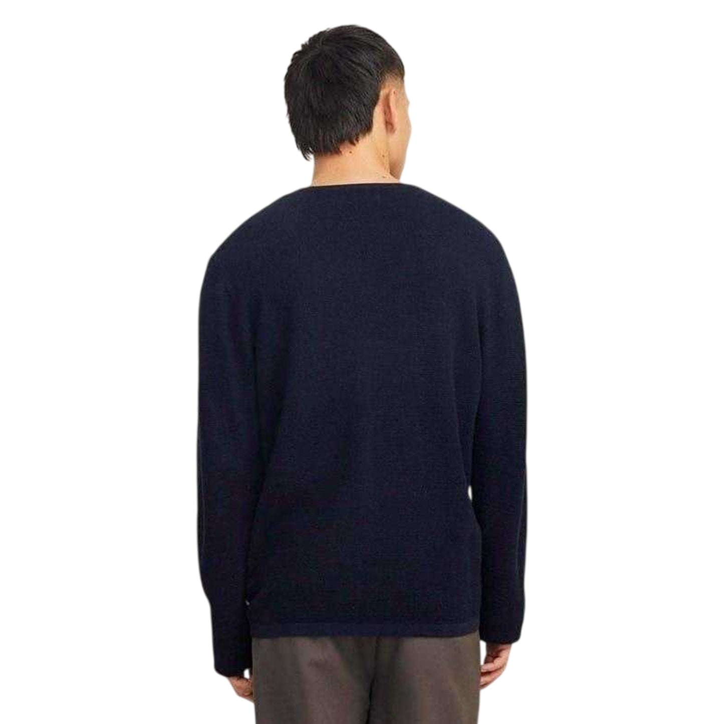 Navy Blazer - Back - Jack And Jones Mens Flat Knit Crew Neck Pullover