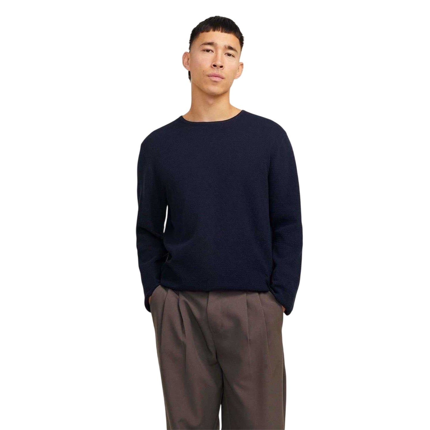 Navy Blazer - Side - Jack And Jones Mens Flat Knit Crew Neck Pullover