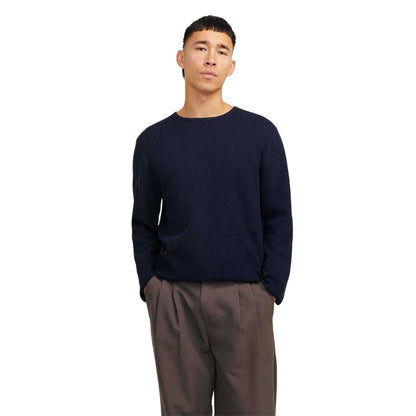Navy Blazer - Side - Jack And Jones Mens Flat Knit Crew Neck Pullover
