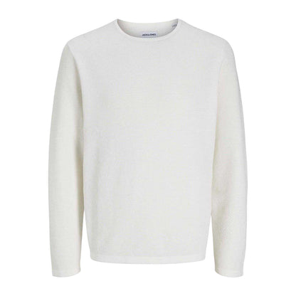 Cloud Dancer - Front - Jack And Jones Mens Flat Knit Crew Neck Pullover