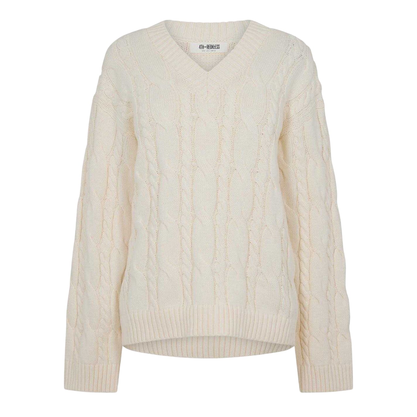 Cream - Front - 4th & Reckless Womens-Ladies Cable Knit Sweater Top