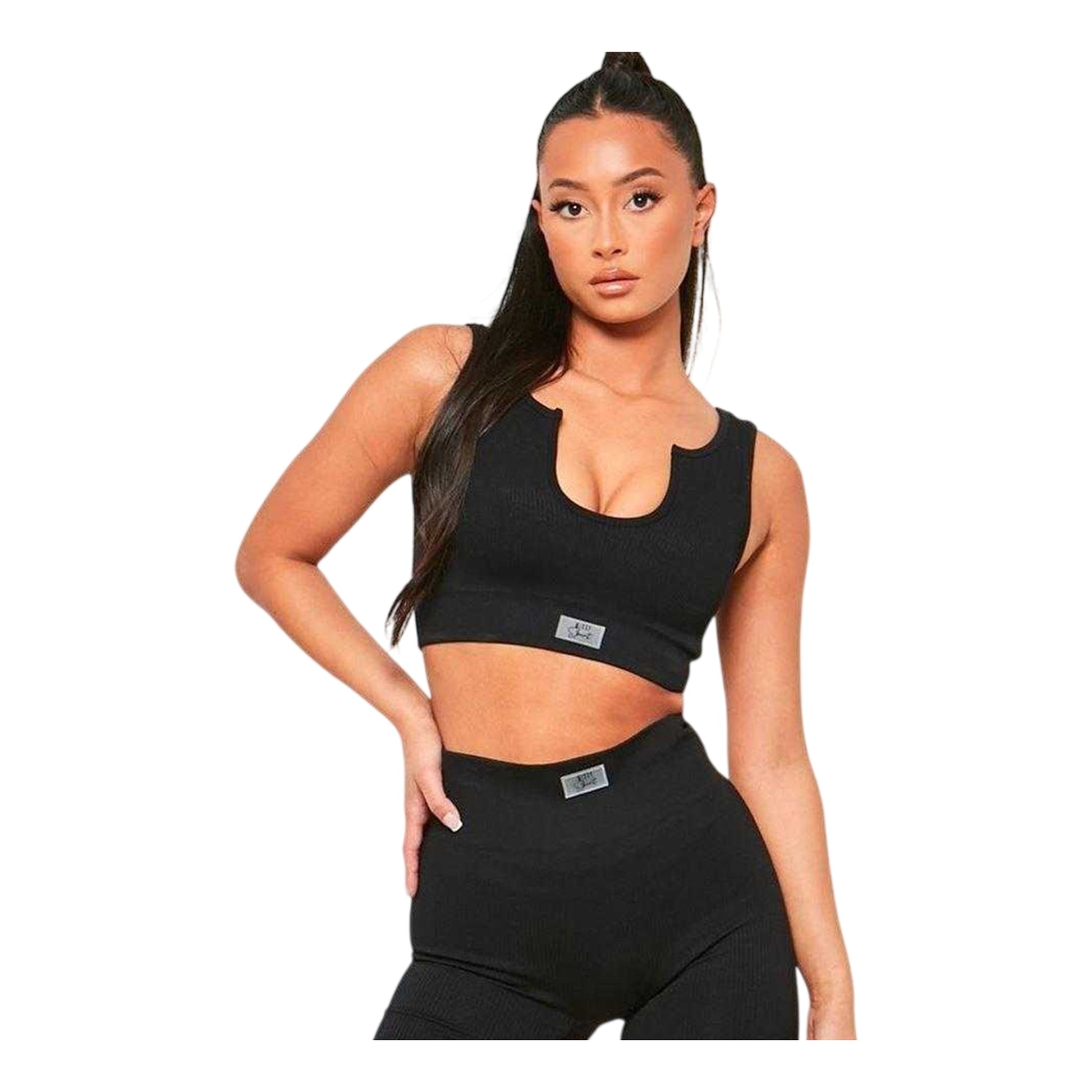 Black - Back - Missy Empire Womens-Ladies Ribbed Sleeveless Sport Crop Top