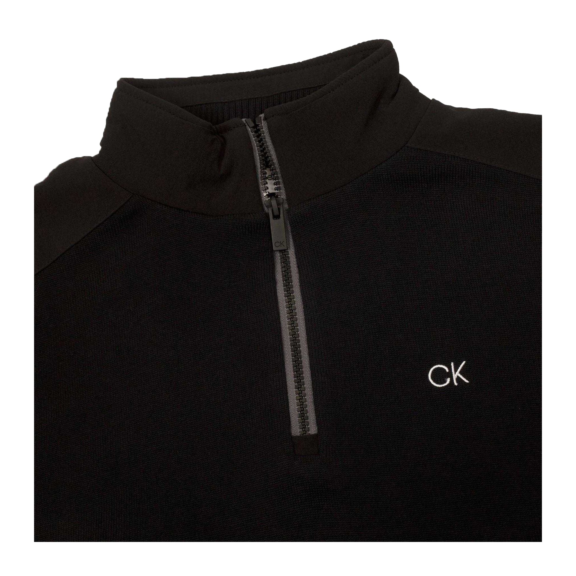 Black - Side - Calvin Klein Mens Embroidered Logo Zip Neck Raglan Sweatshirt