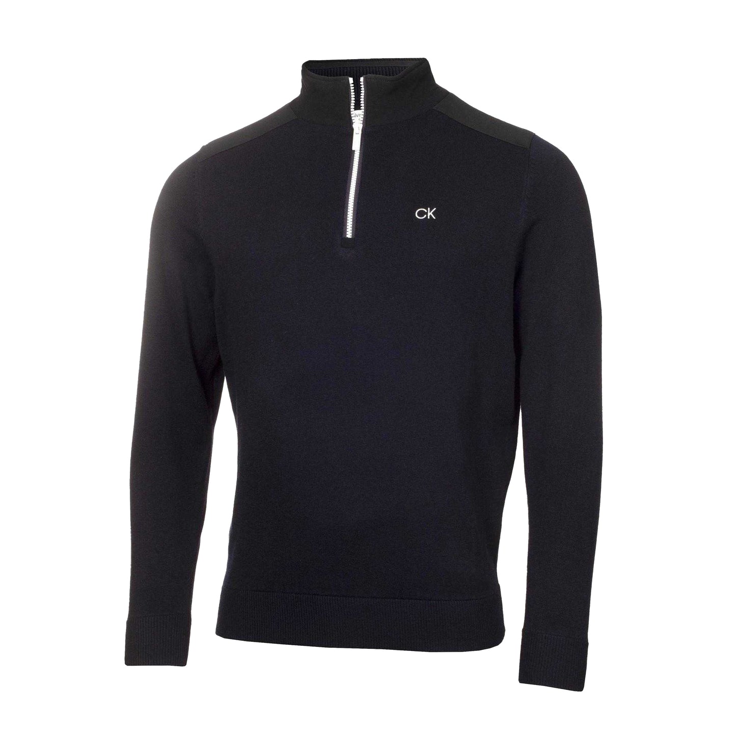 Navy - Front - Calvin Klein Mens Embroidered Logo Zip Neck Raglan Sweatshirt