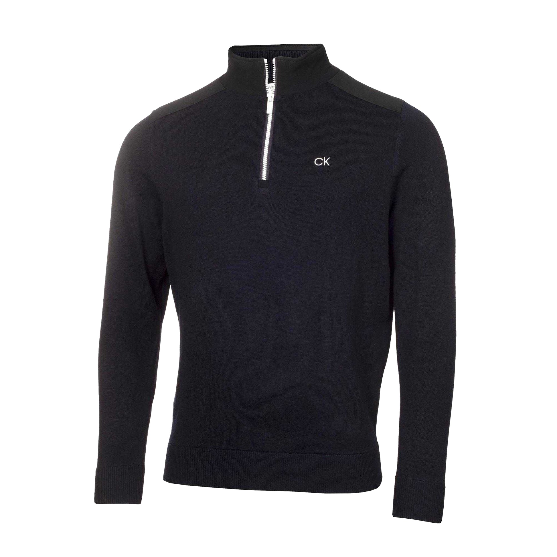 Navy - Front - Calvin Klein Mens Embroidered Logo Zip Neck Raglan Sweatshirt