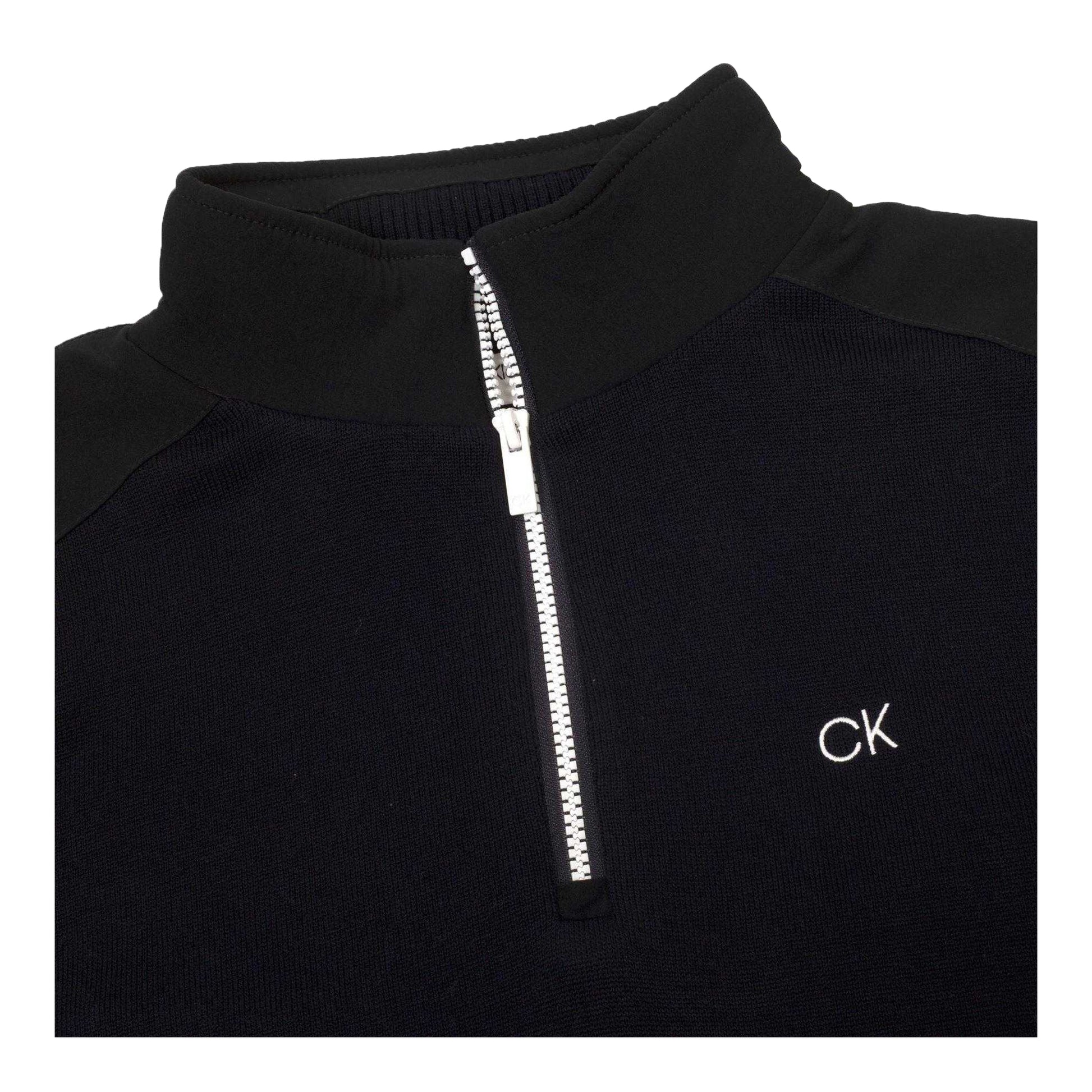 Navy - Side - Calvin Klein Mens Embroidered Logo Zip Neck Raglan Sweatshirt
