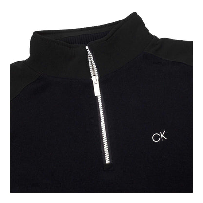 Navy - Side - Calvin Klein Mens Embroidered Logo Zip Neck Raglan Sweatshirt