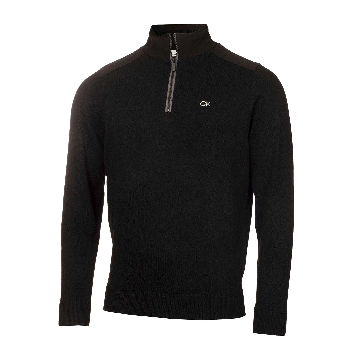 Black - Front - Calvin Klein Mens Embroidered Logo Zip Neck Raglan Sweatshirt