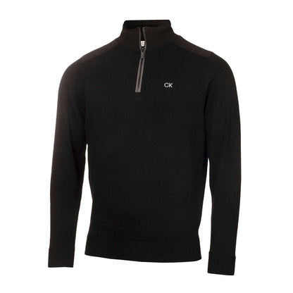 Black - Front - Calvin Klein Mens Embroidered Logo Zip Neck Raglan Sweatshirt