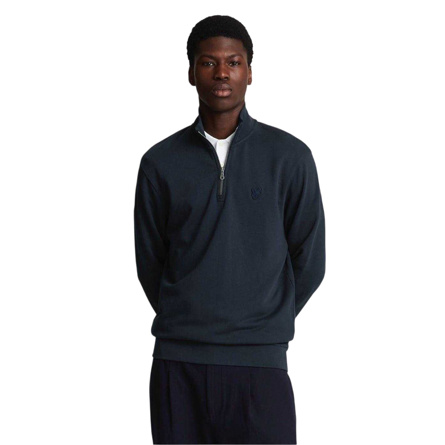Dark Navy - Side - Lyle & Scott Mens Eagle Zip Neck Sweatshirt