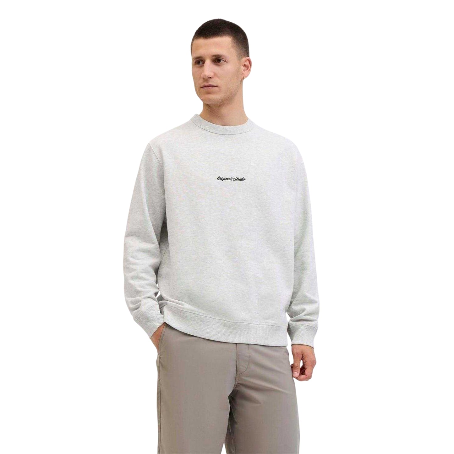 White Melange - Side - Jack And Jones Mens Crew Neck Sweatshirt