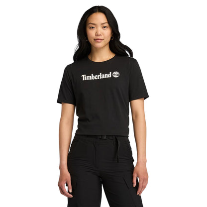Black - Side - Timberland Womens-Ladies Logo Crew Neck Short-Sleeved T-Shirt