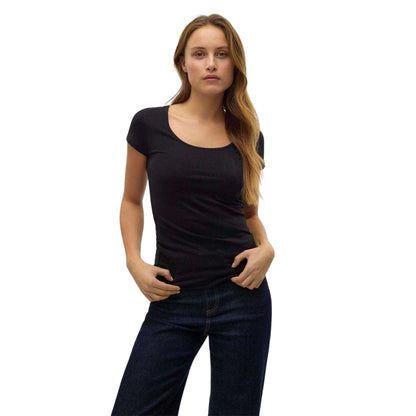 Black - Side - Vero Moda Womens-Ladies Plain Scoop Neck Regular T-Shirt