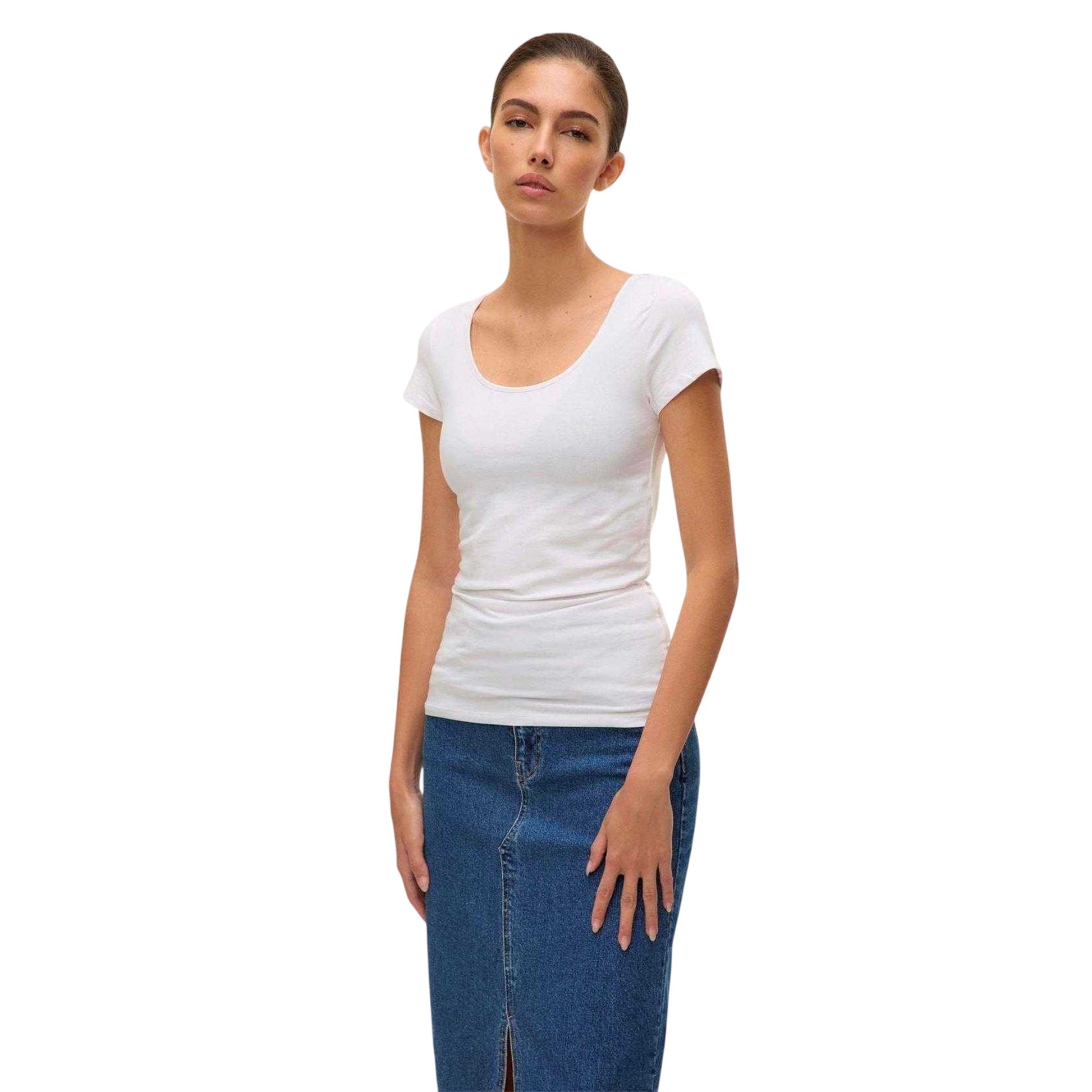 Bright White - Side - Vero Moda Womens-Ladies Plain Scoop Neck Regular T-Shirt