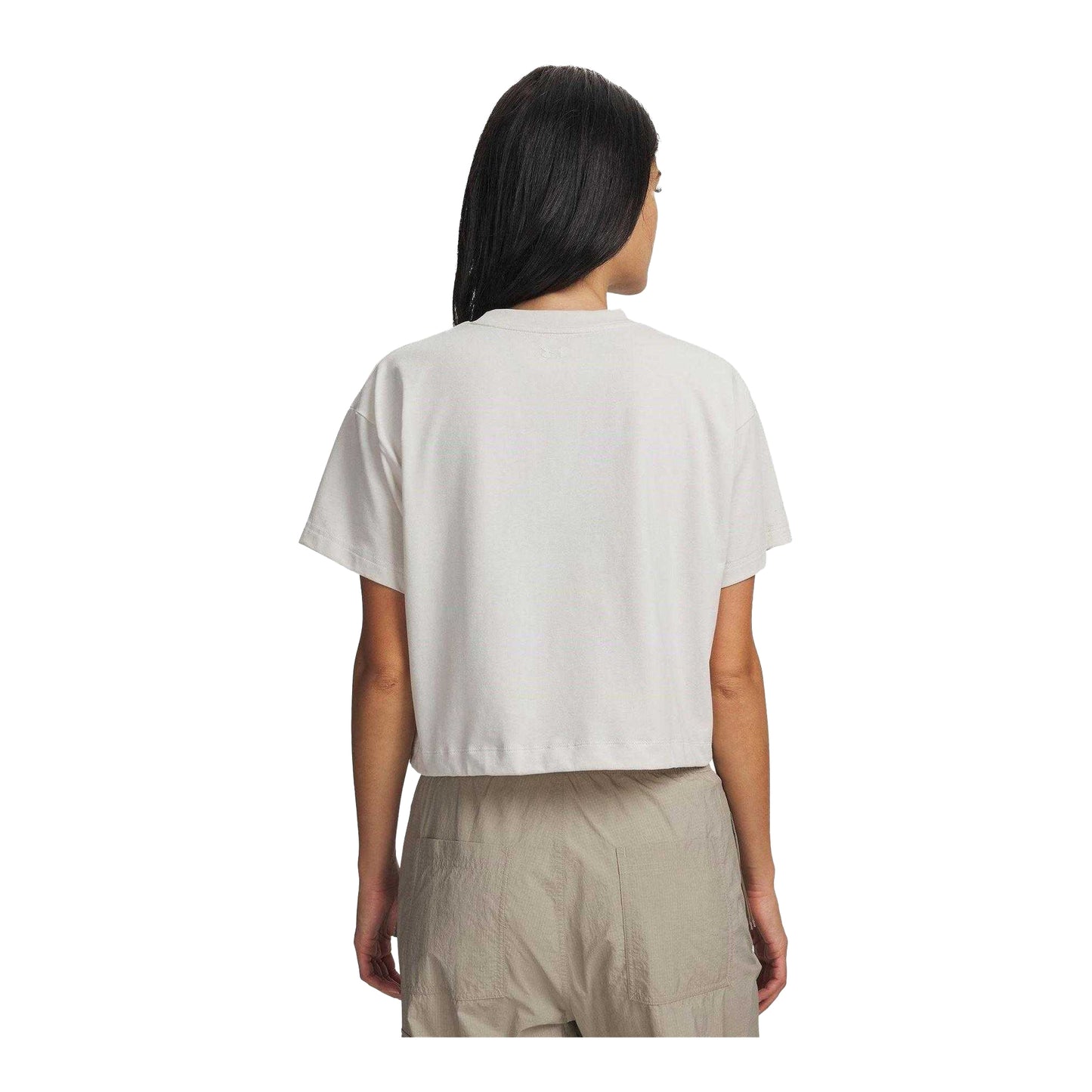 White - Back - Under Armour Womens-Ladies Logo Printed Cropped Casual T-Shirt