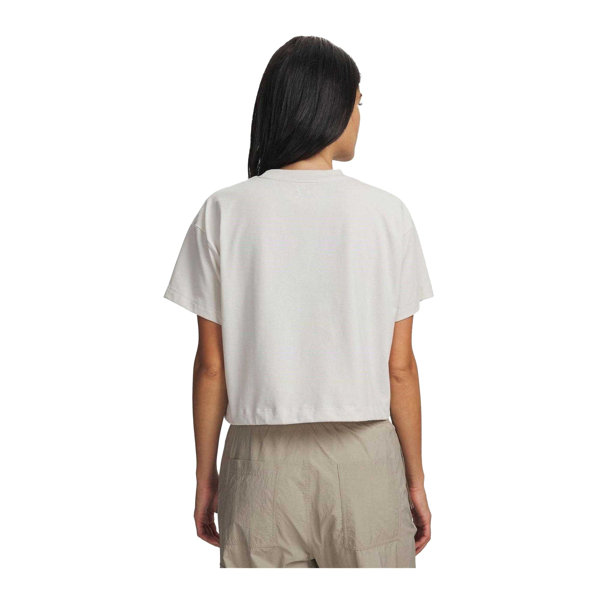 White - Back - Under Armour Womens-Ladies Logo Printed Cropped Casual T-Shirt