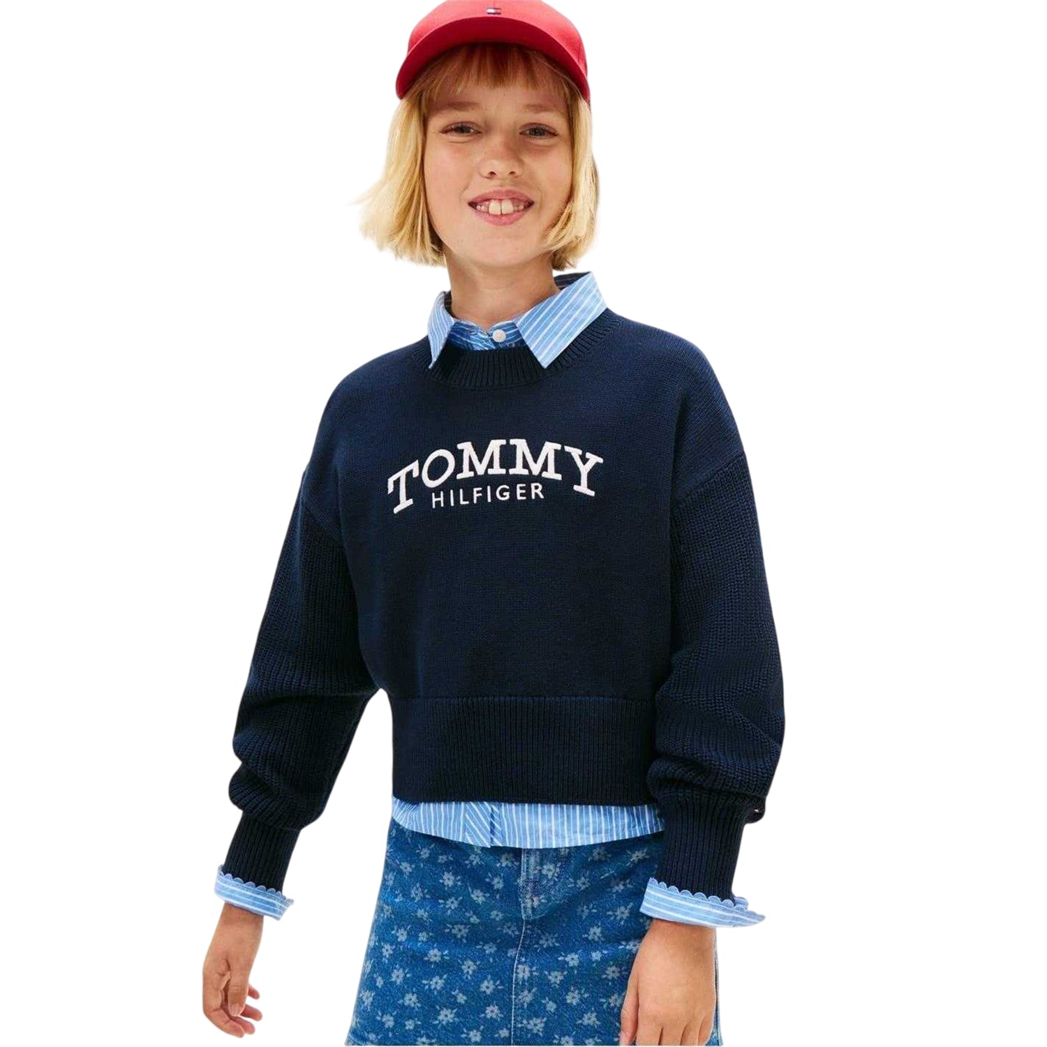 Night Navy - Side - Tommy Hilfiger Girls Embroidered Knitted Sweater Top