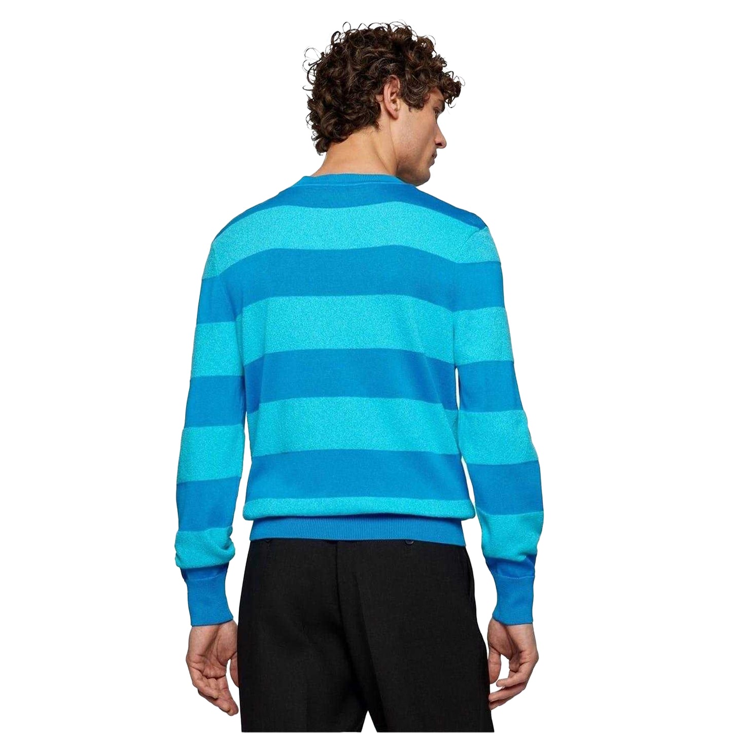 Bright Blue - Back - Boss Mens Eromeo Horizontal Stripe Regular Jumper