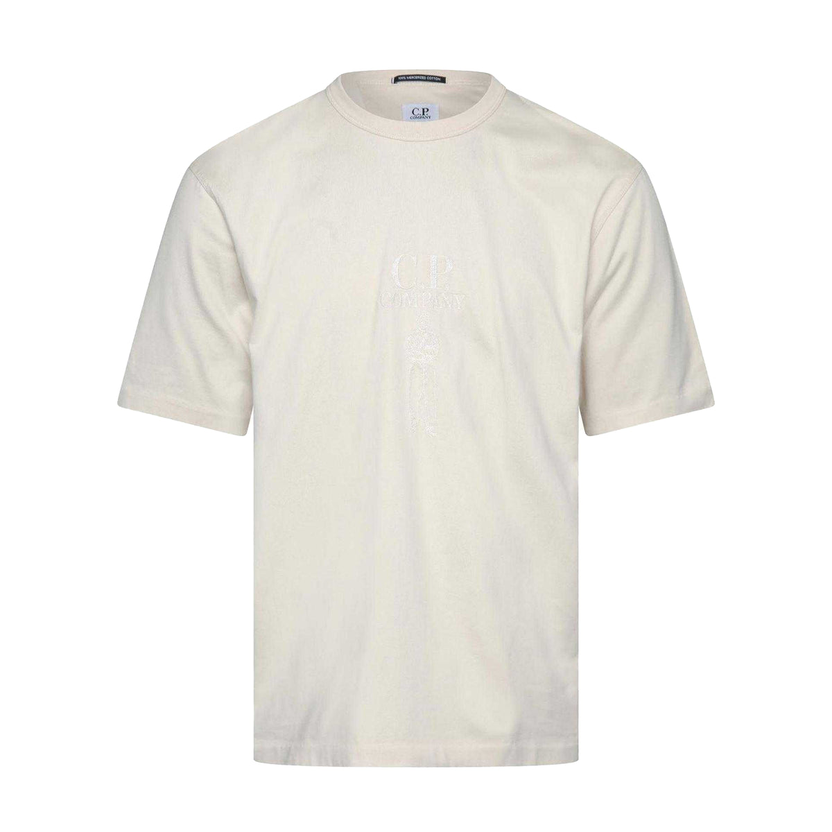 Cream - Front - C.P. Company Mens Twisted Mercerised Cotton Logo T-Shirt