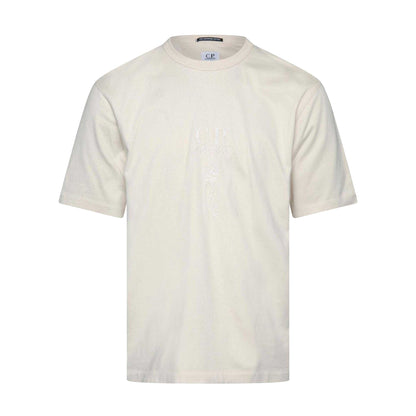 Cream - Front - C.P. Company Mens Twisted Mercerised Cotton Logo T-Shirt