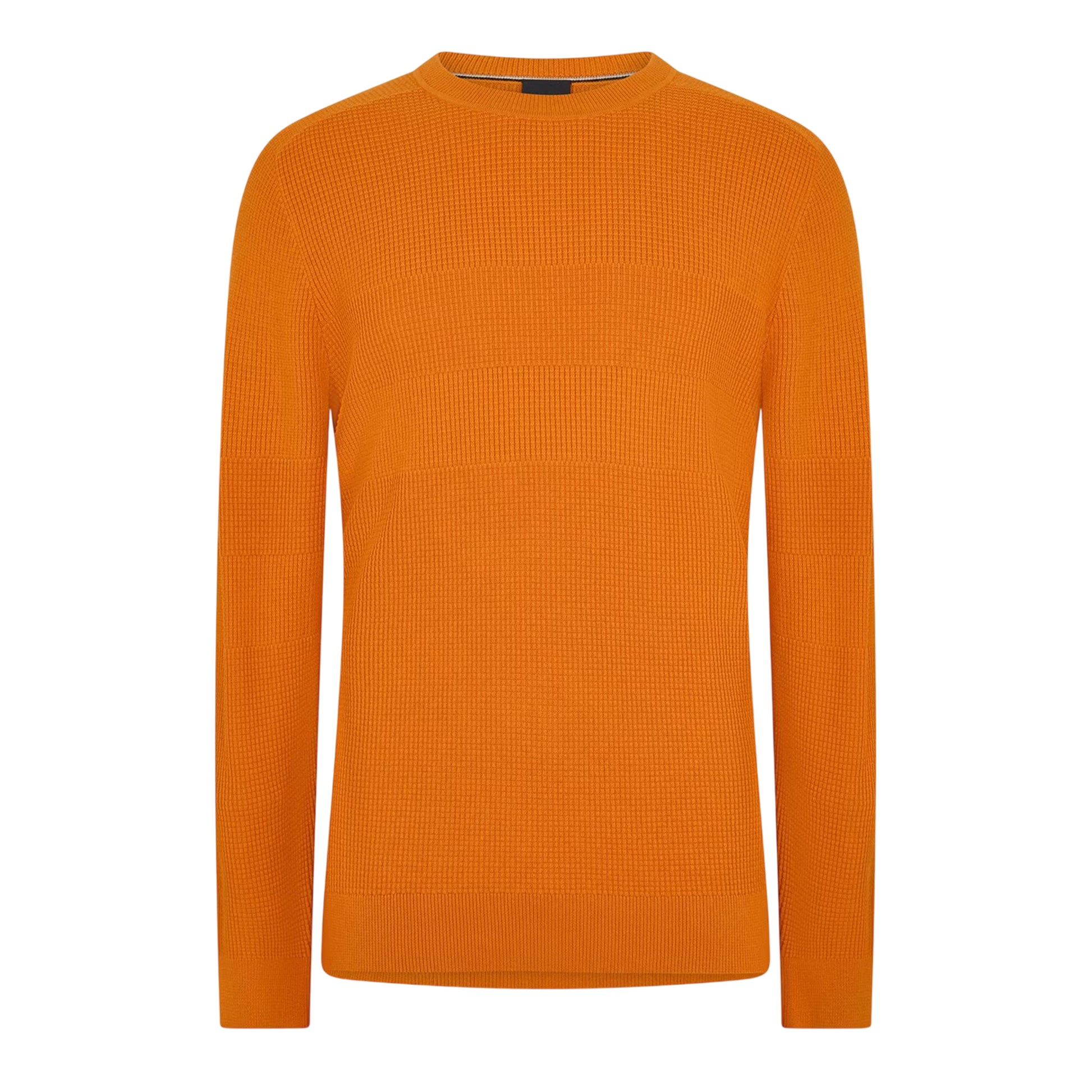 Orange - Front - Boss Mens Ribbed Crew Neck Sweater Top