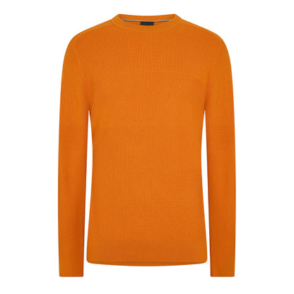 Orange - Front - Boss Mens Ribbed Crew Neck Sweater Top