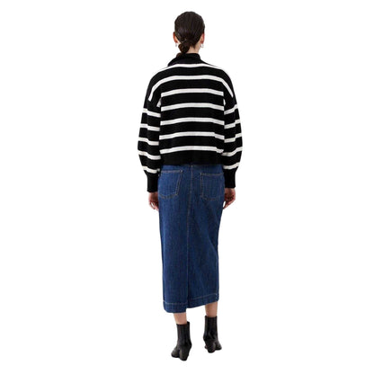 Black - Back - French Connection Unisex Adult Vhari Horizontal Stripe Zip Neck Relaxed Fit Sweater Top