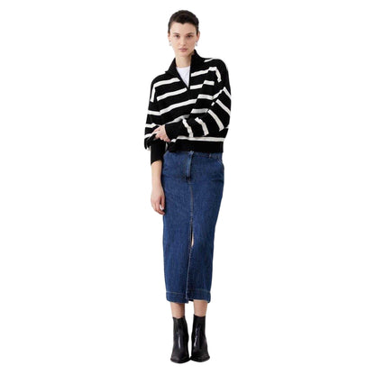 Black - Side - French Connection Unisex Adult Vhari Horizontal Stripe Zip Neck Relaxed Fit Sweater Top