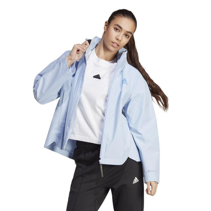 Blue - Side - Adidas Womens-Ladies Terrex Traveer Rain Rdy Waterproof Jacket