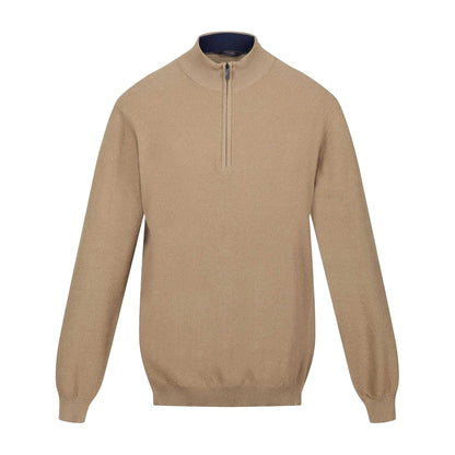 Gold Sand - Front - Regatta Mens Keaton Zip Neck Long-Sleeved Sweater Top