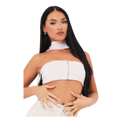 Sand - Back - Missy Empire Womens-Ladies Ribbed Bandeau Crop Top