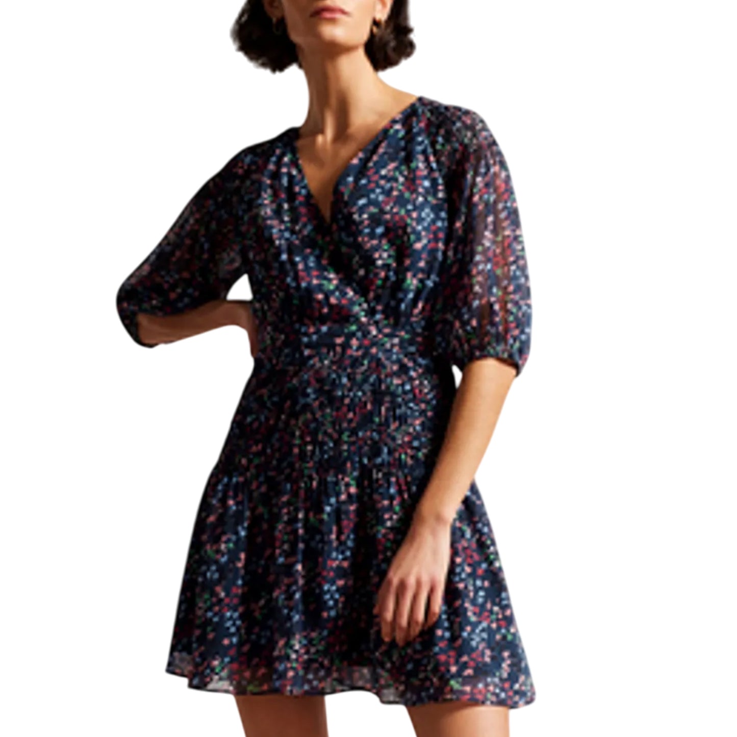 Navy - Side - Ted Baker Womens-Ladies Casadee Mini Smock Panel Wrap Dress