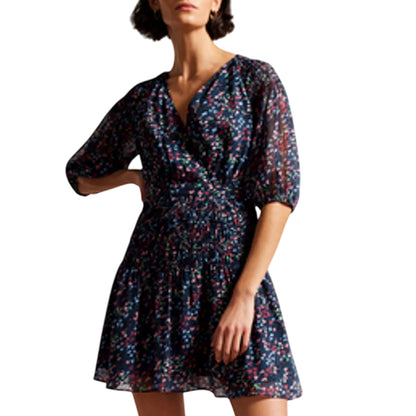 Navy - Side - Ted Baker Womens-Ladies Casadee Mini Smock Panel Wrap Dress