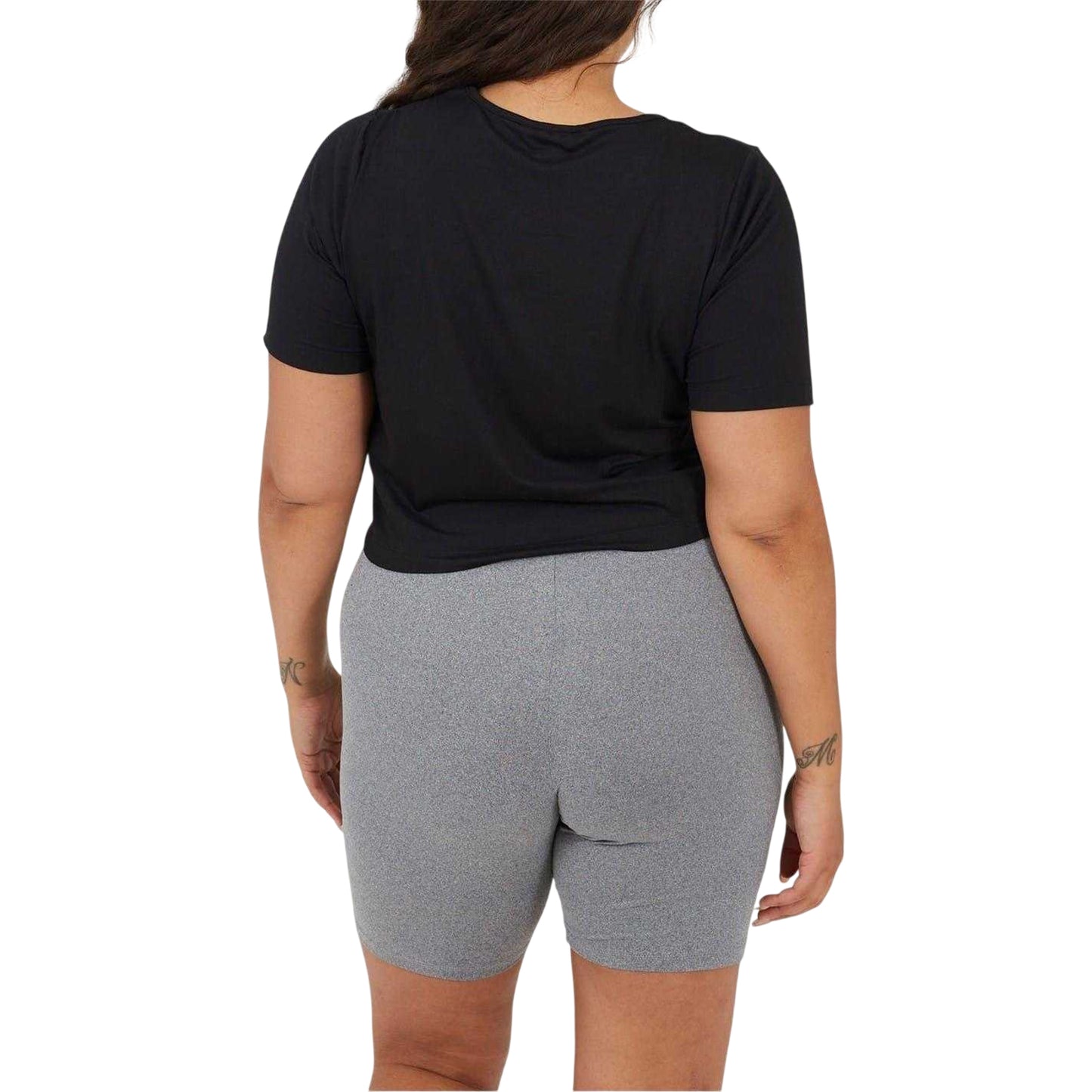 Black - Back - Brave Soul Womens-Ladies Plain Plus Crop T-Shirt