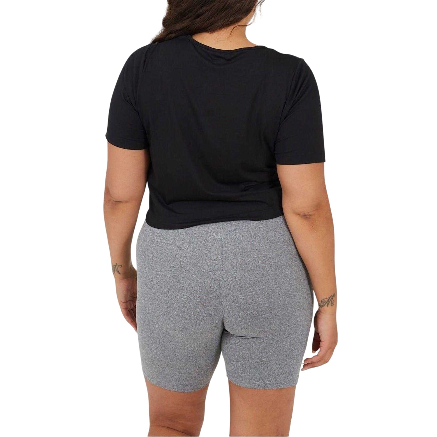 Black - Back - Brave Soul Womens-Ladies Plain Plus Crop T-Shirt
