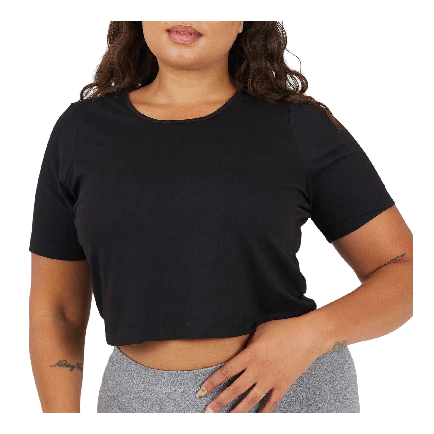 Black - Side - Brave Soul Womens-Ladies Plain Plus Crop T-Shirt