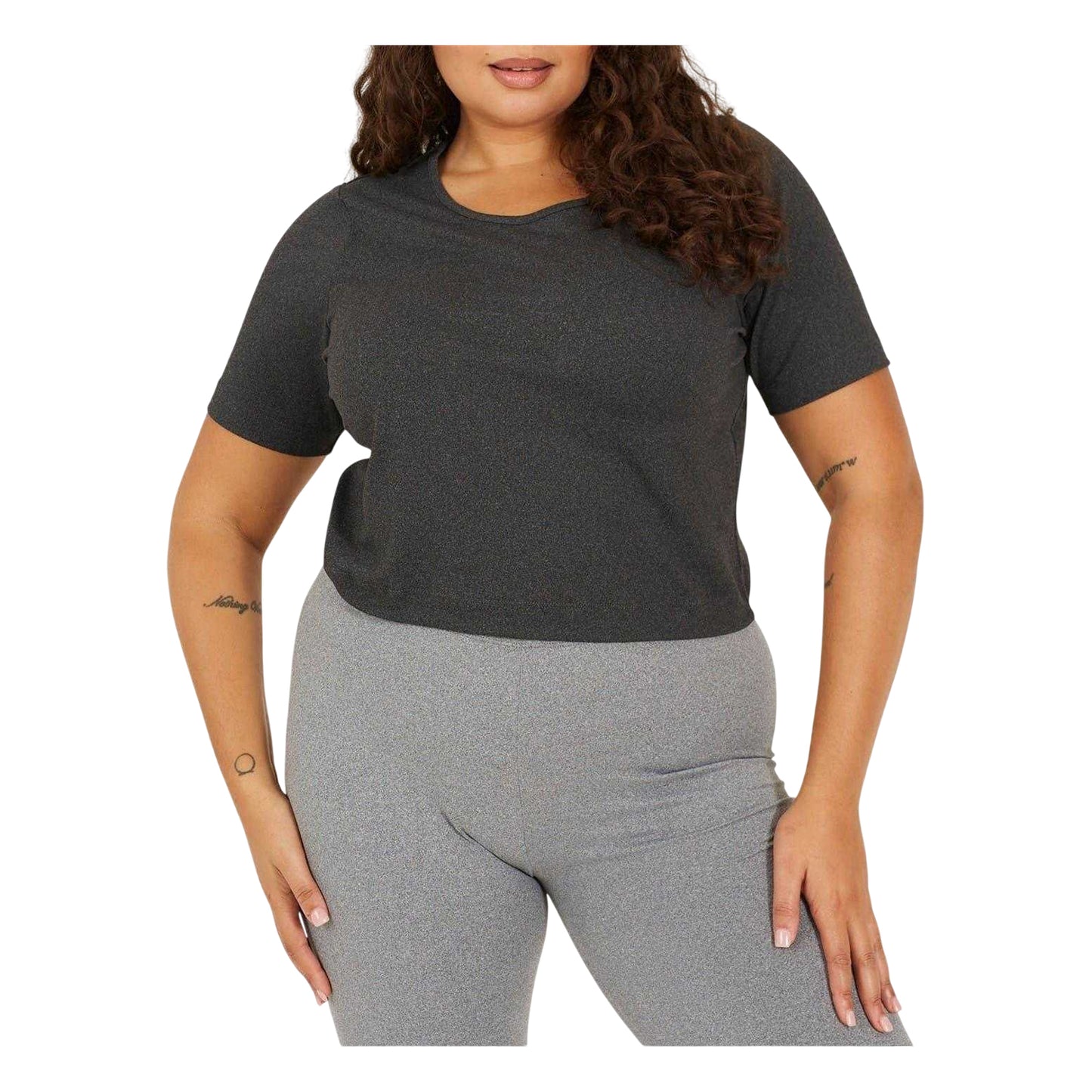 Charcoal - Front - Brave Soul Womens-Ladies Plain Plus Crop T-Shirt