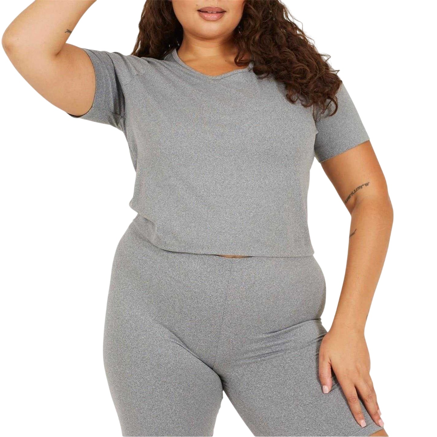 Grey Marl - Front - Brave Soul Womens-Ladies Plain Plus Crop T-Shirt