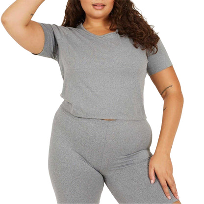 Grey Marl - Front - Brave Soul Womens-Ladies Plain Plus Crop T-Shirt