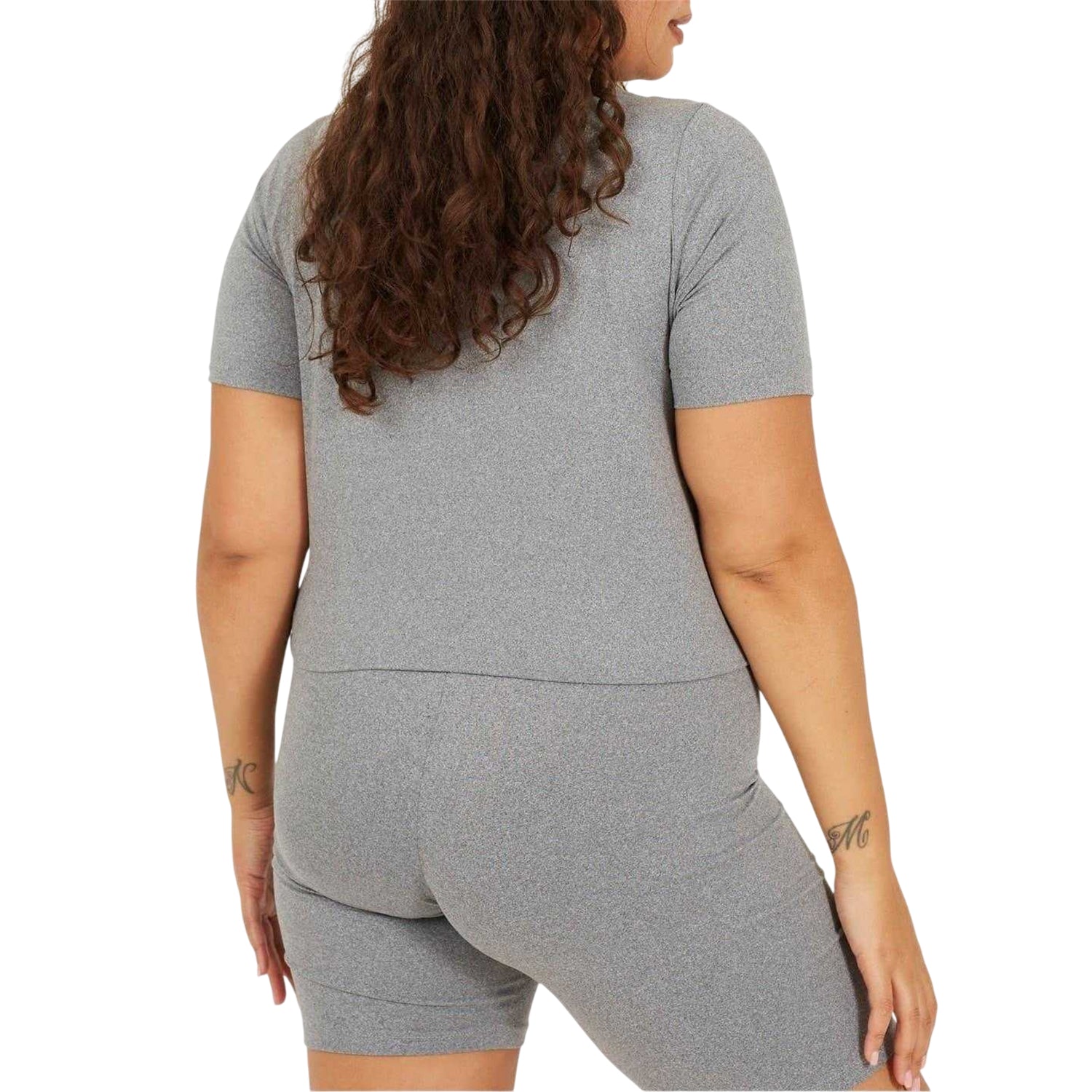 Grey Marl - Back - Brave Soul Womens-Ladies Plain Plus Crop T-Shirt
