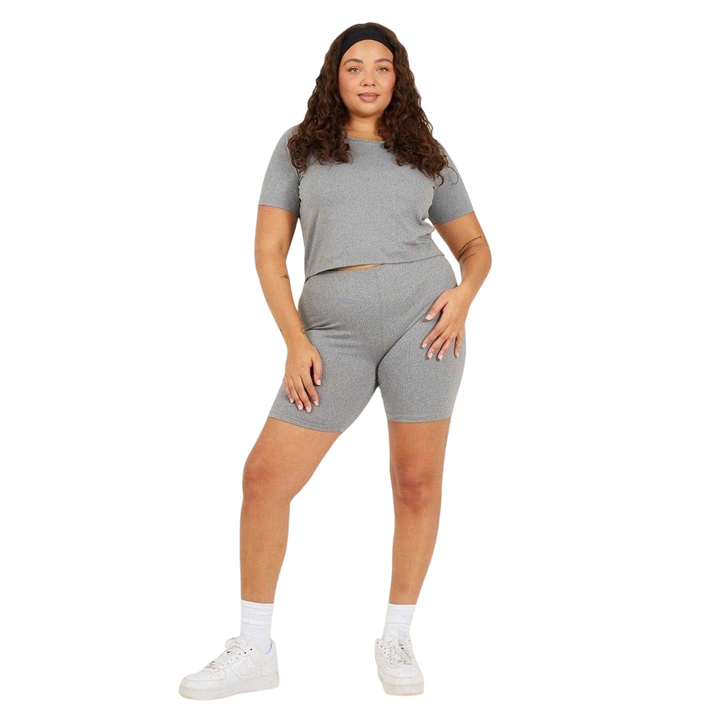 Grey Marl - Side - Brave Soul Womens-Ladies Plain Plus Crop T-Shirt