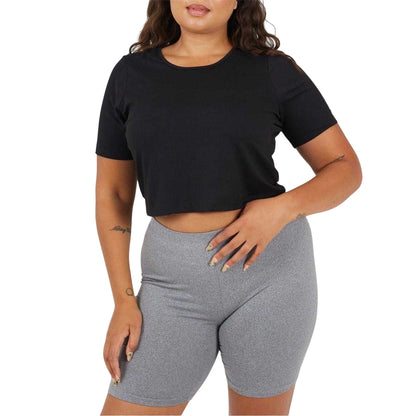 Black - Front - Brave Soul Womens-Ladies Plain Plus Crop T-Shirt
