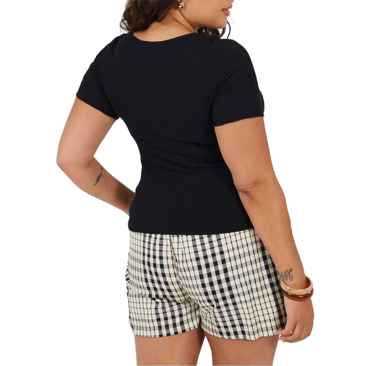 Black - Back - Brave Soul Womens-Ladies Scoop Neck Plus Slim T-Shirt
