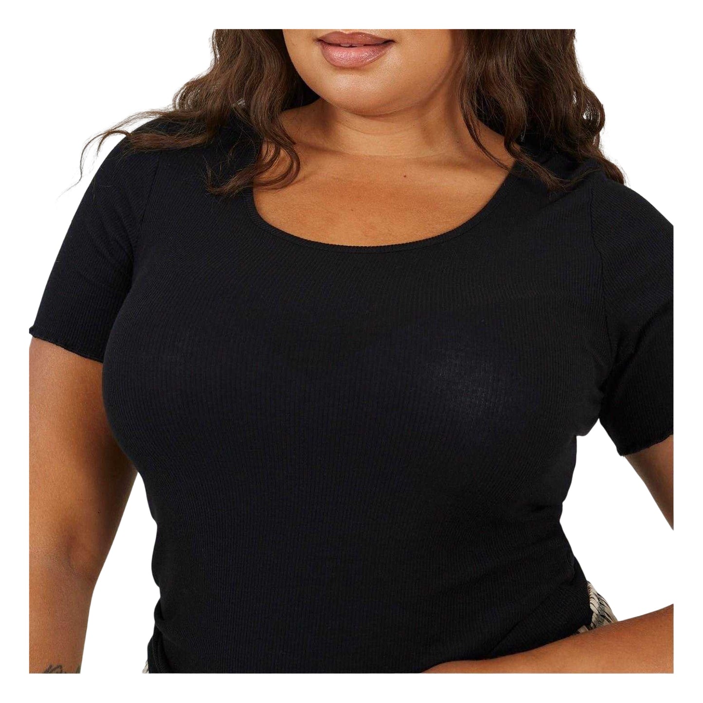 Black - Side - Brave Soul Womens-Ladies Scoop Neck Plus Slim T-Shirt