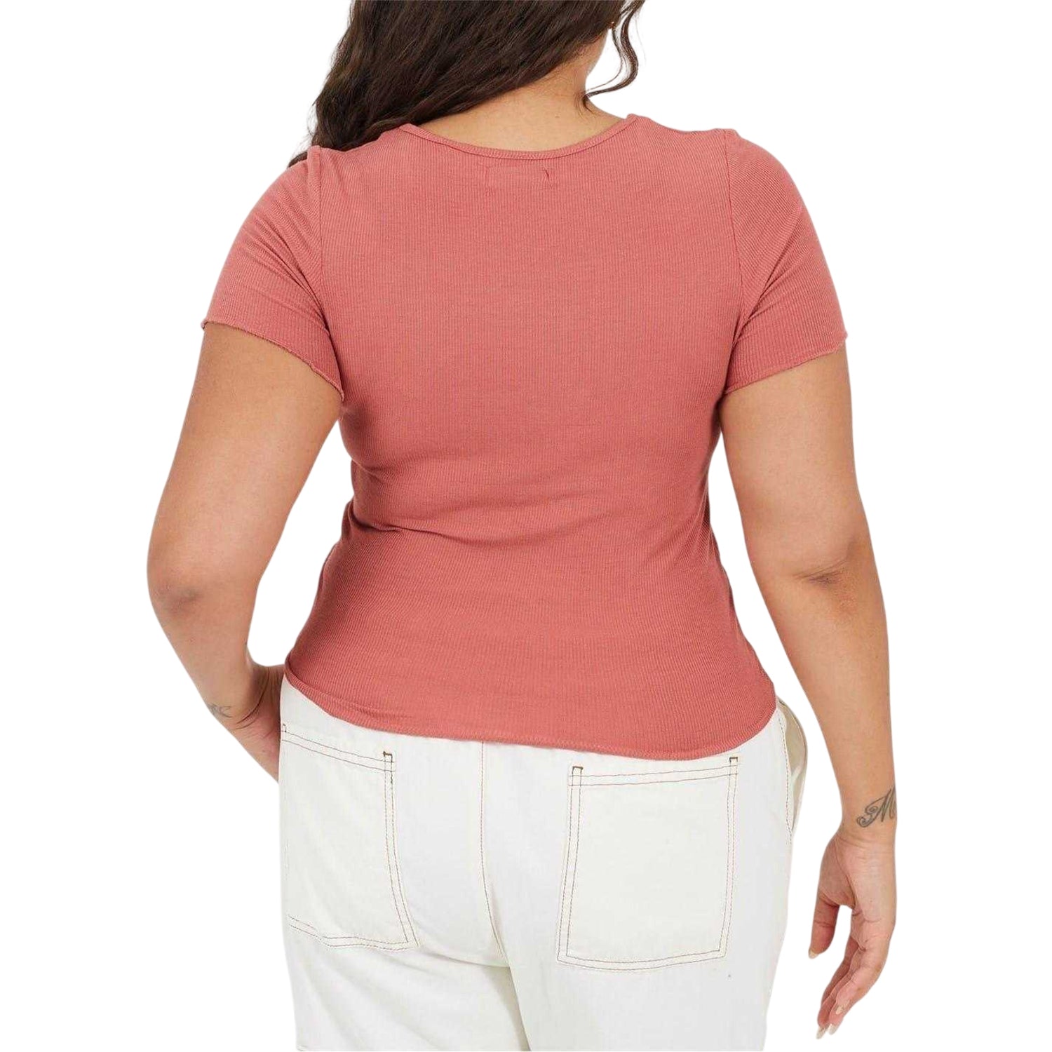 Clay - Back - Brave Soul Womens-Ladies Scoop Neck Plus Slim T-Shirt